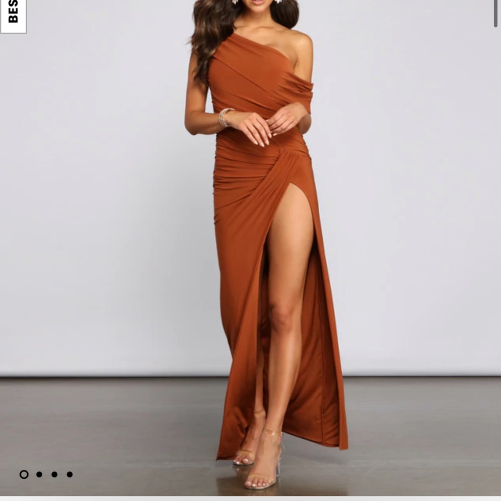 Windsor One-Shoulder Rust Dress